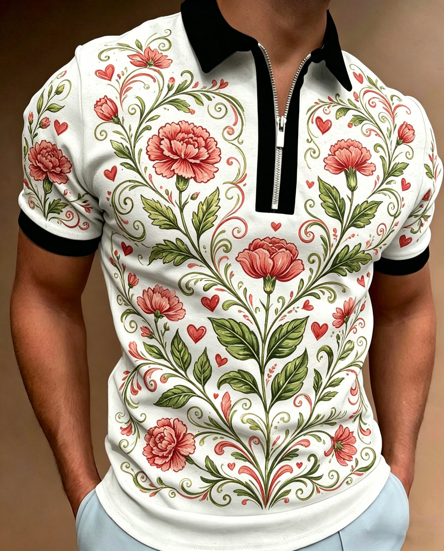 Polo de manga curta para homem com estampa artística comemorativa do Festival de Santo António, em Portugal
