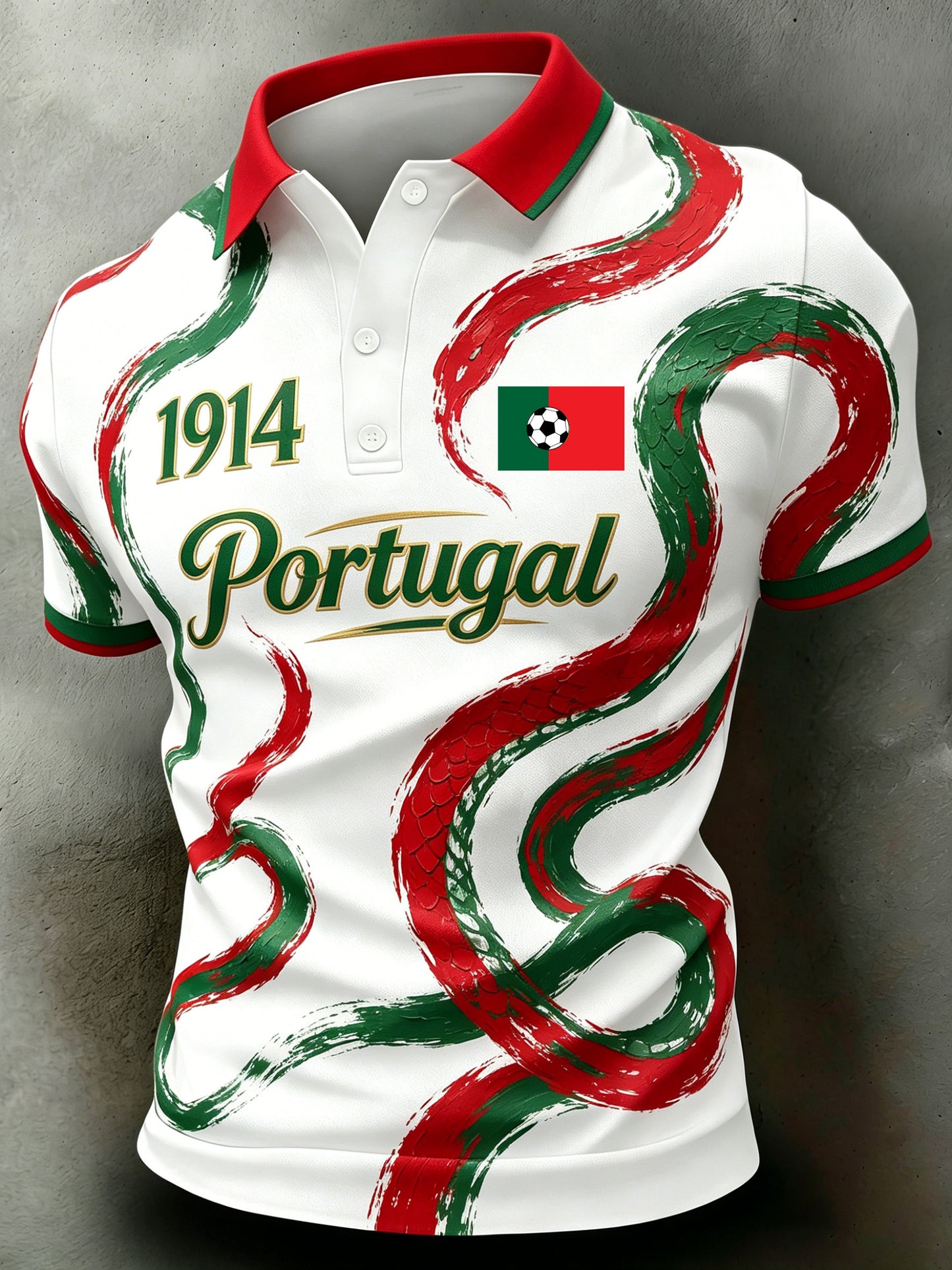 Polo com Estampa de Arte para Fãs de Futebol de Portugal – Masculino