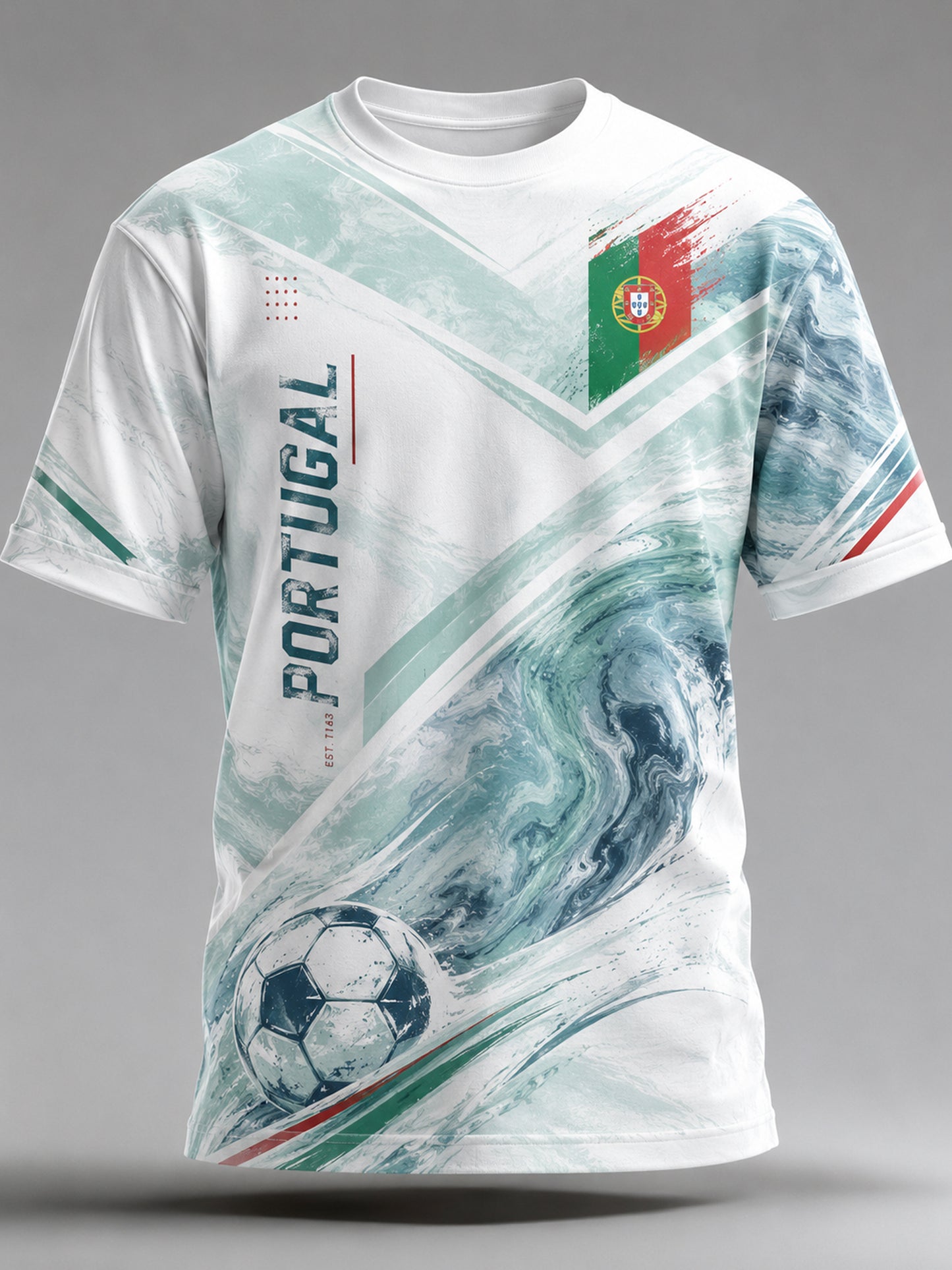 Camiseta com estampa artística de torcida para jogos de futebol da seleção portuguesa masculina