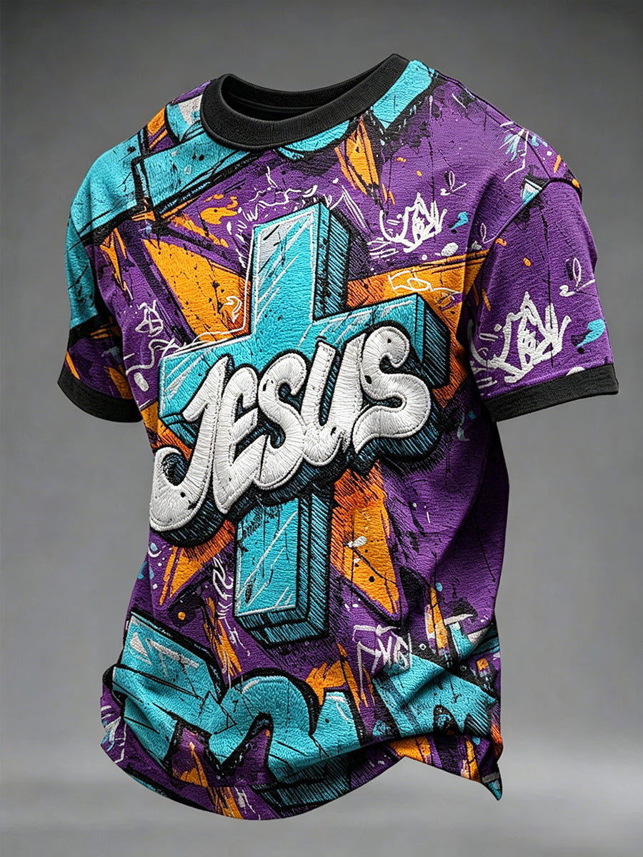 Christian Jesus Cruz arte dos homens de manga curta t-shirt