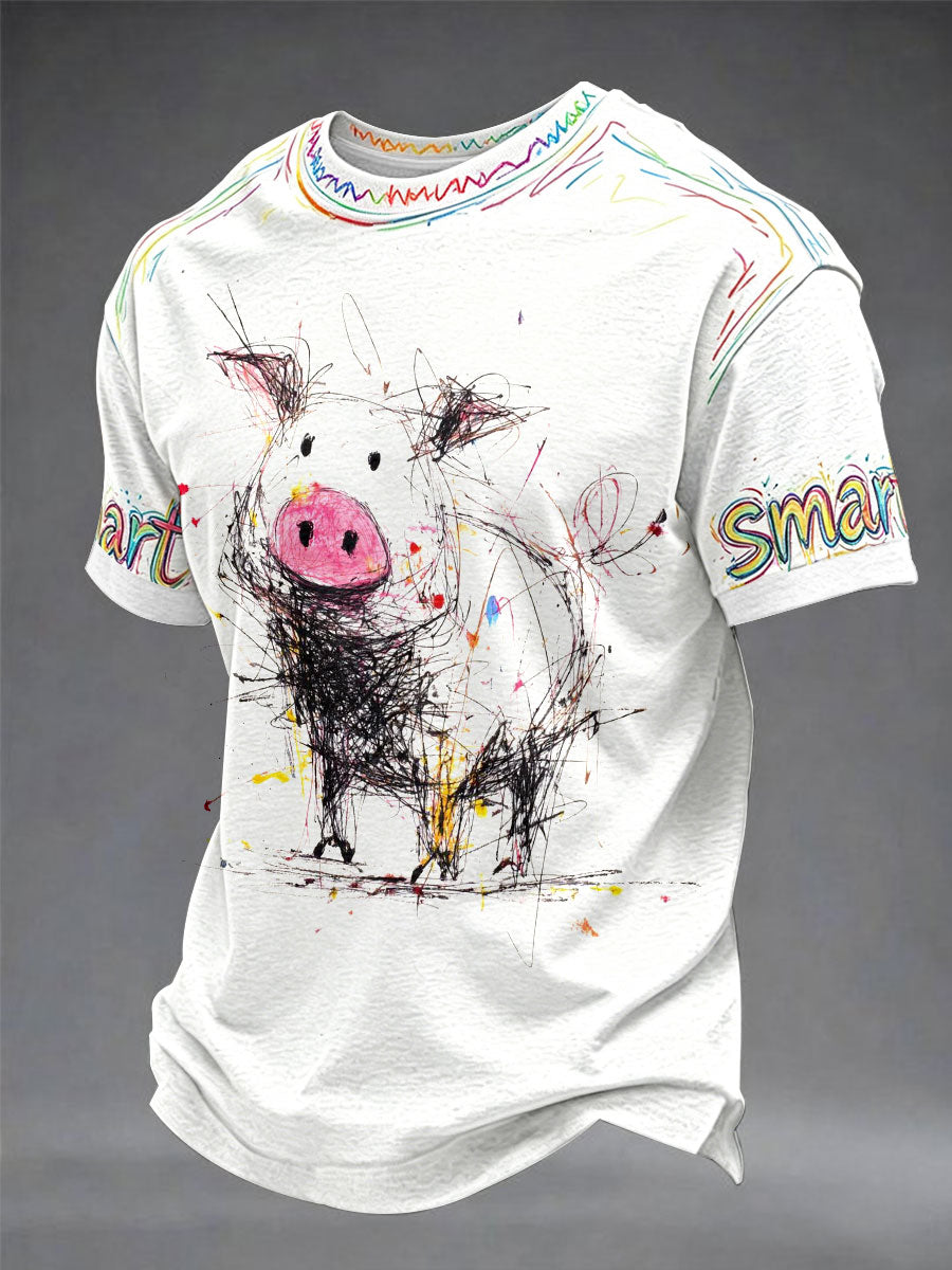 Smart Pig graffiti divertido casual unisex T-shirt