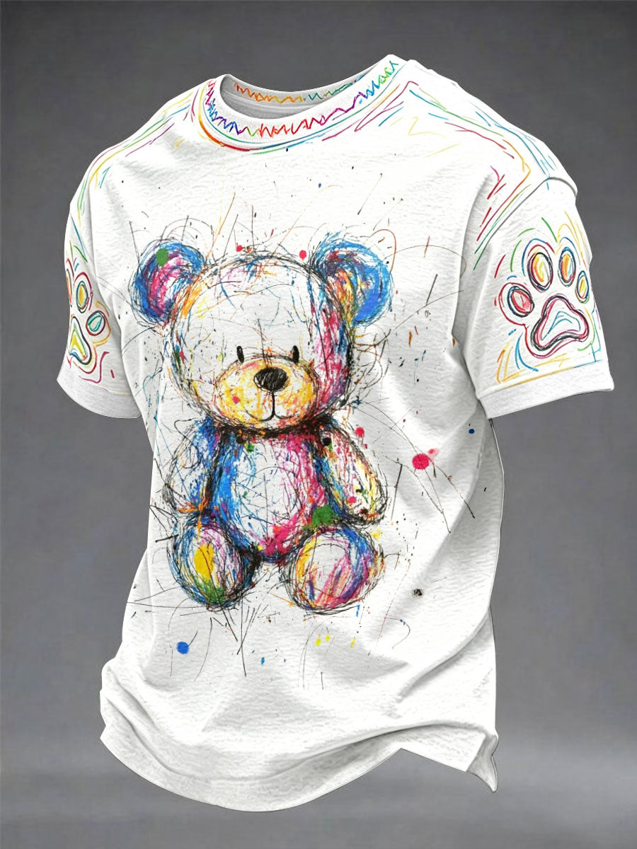 Graffiti Bear Diversão Casual Unisex T-shirt