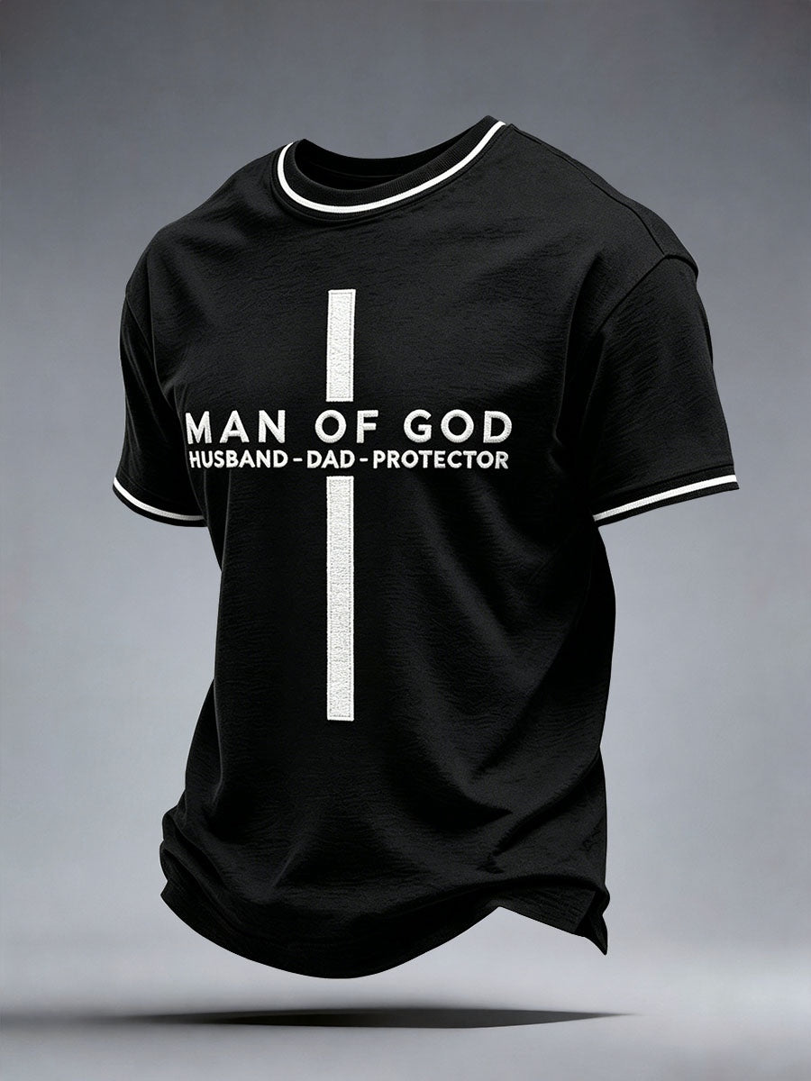 Homem De Deus Marido Pai Protetor T-Shirt dos homens