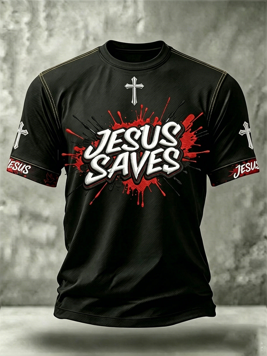 Jesus cristão dos homens salva cruz camiseta de manga curta