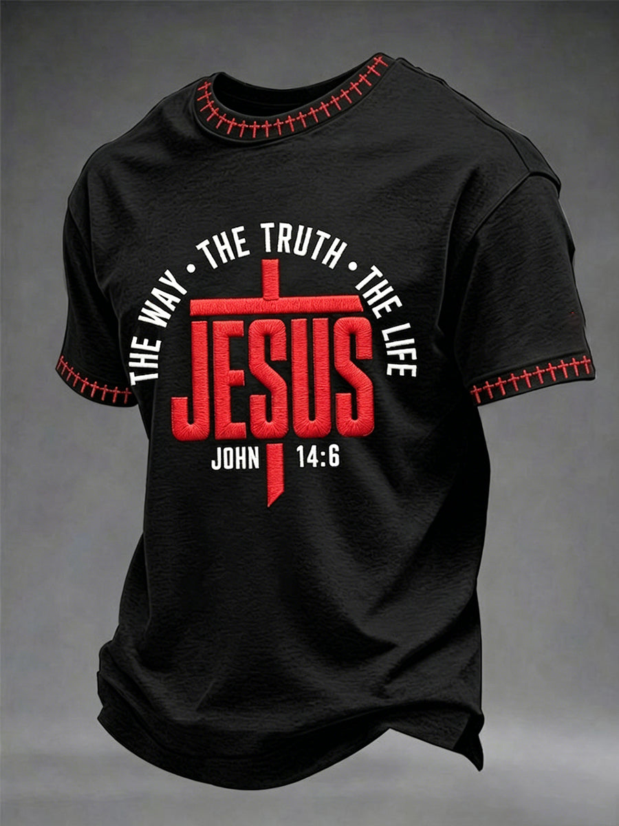 Men's Christian Jesus O Caminho a Verdade A Vida João 14:6 Cruz Manga Curta T-shirt
