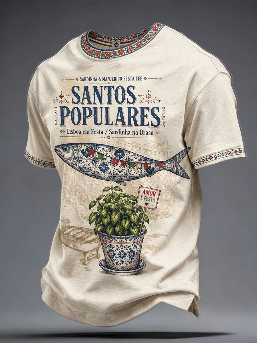 T-shirt Masculina Santos Populares Sardinha Arte Estampada
