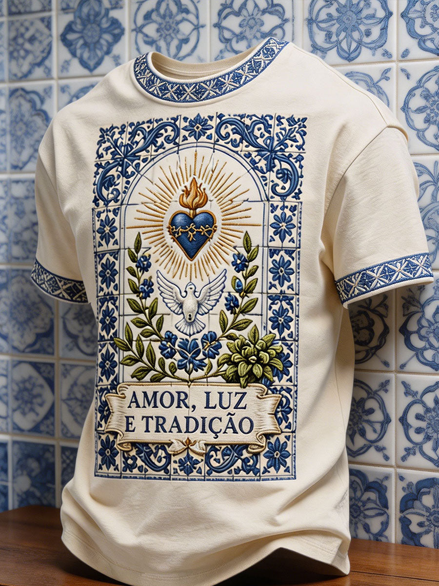 Camiseta masculina Santos Populares com estampa artística de sardinha