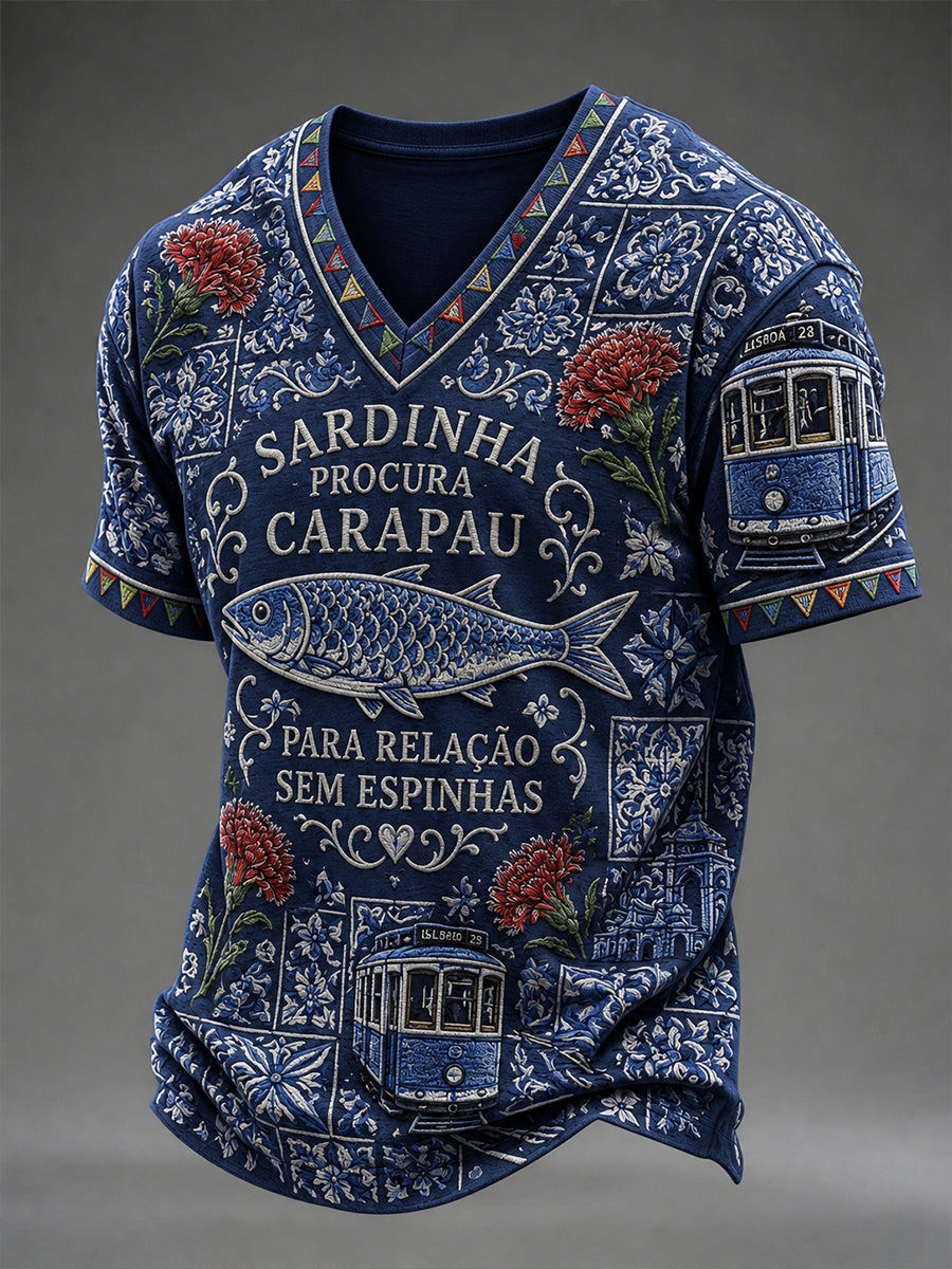 Camiseta Masculina com Gola em V do Dia de Santo Antônio, Portugal