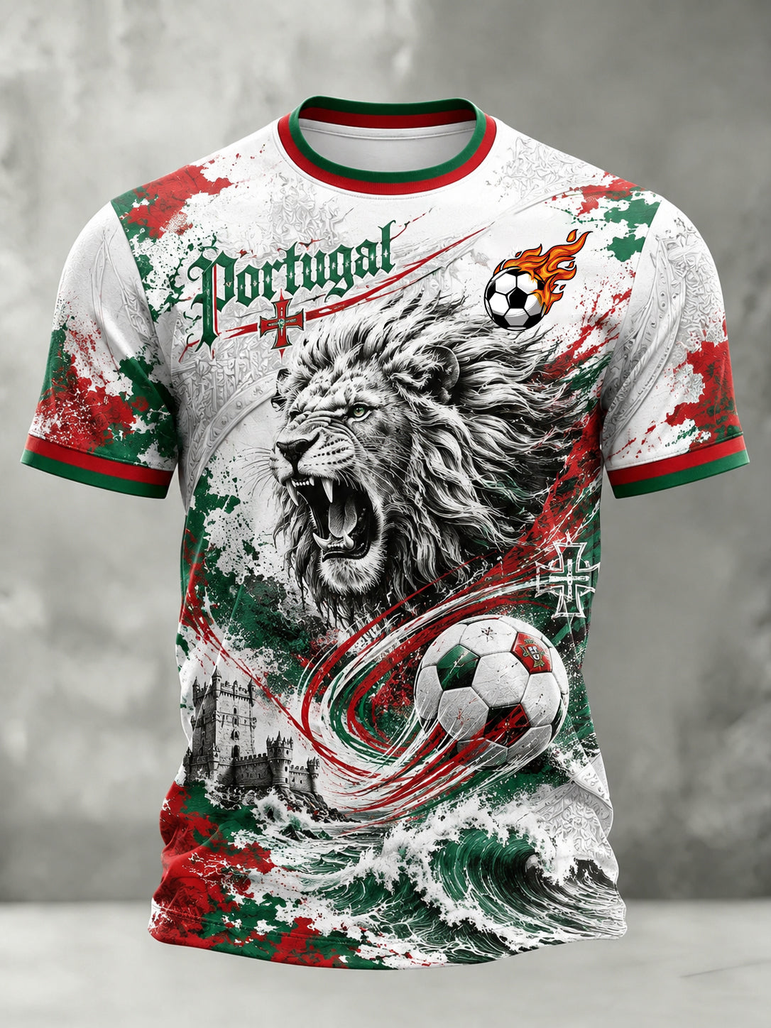 Camiseta com Estampa Artística de Jogo de Futebol da Seleção Portuguesa Masculina