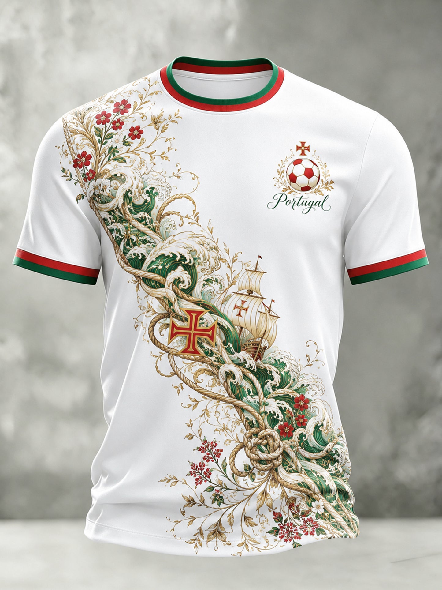 Camiseta com Estampa Artística de Jogo de Futebol da Seleção Portuguesa Masculina