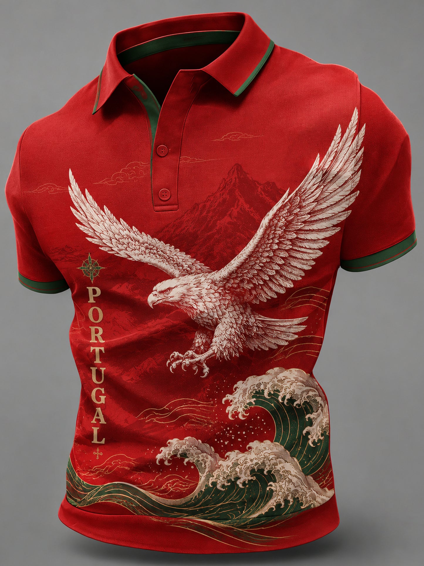 Polo com Estampa de Arte para Fãs de Futebol de Portugal – Masculino