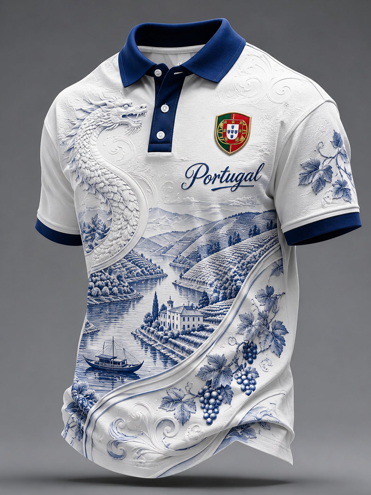 Polo com Estampa de Arte para Fãs de Futebol de Portugal – Masculino