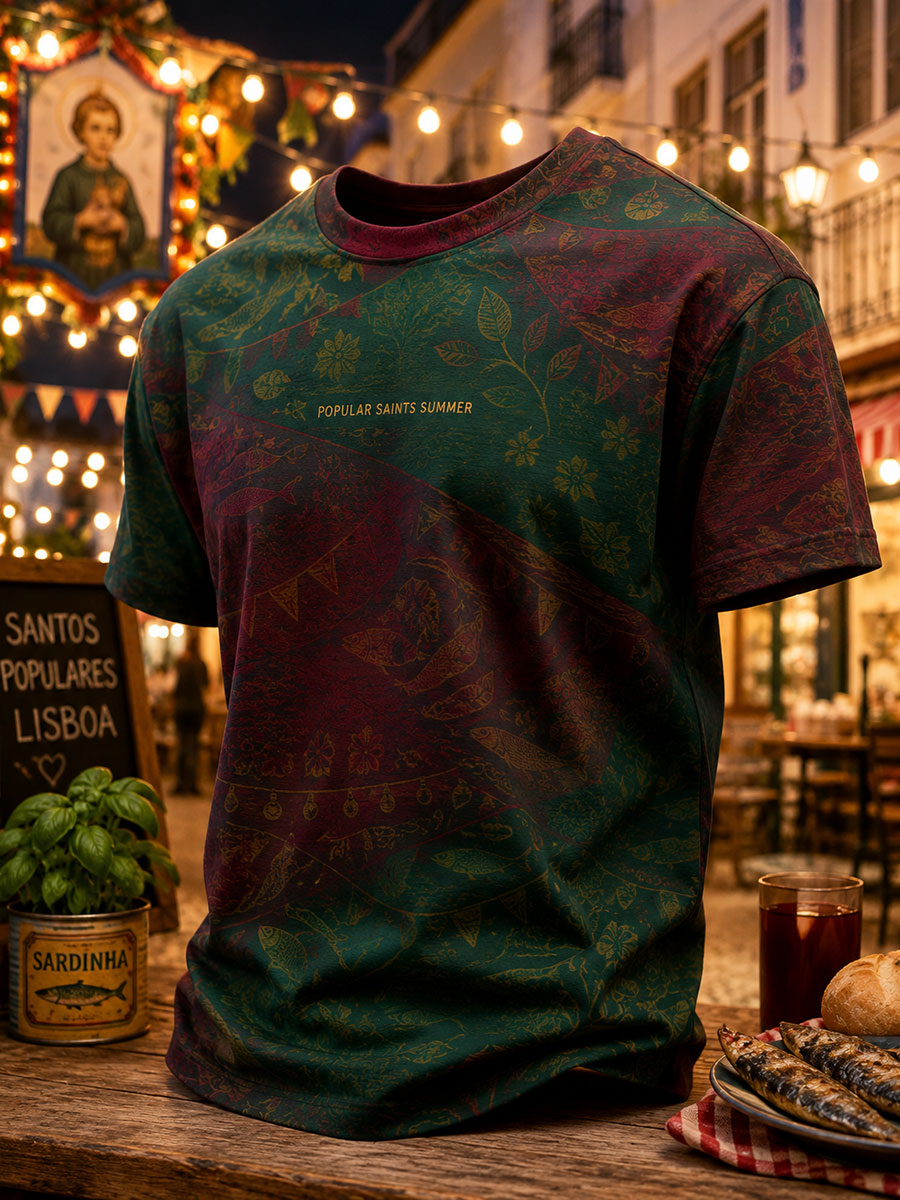 Camiseta masculina com estampa artística da Festa dos Santos Populares de Portugal