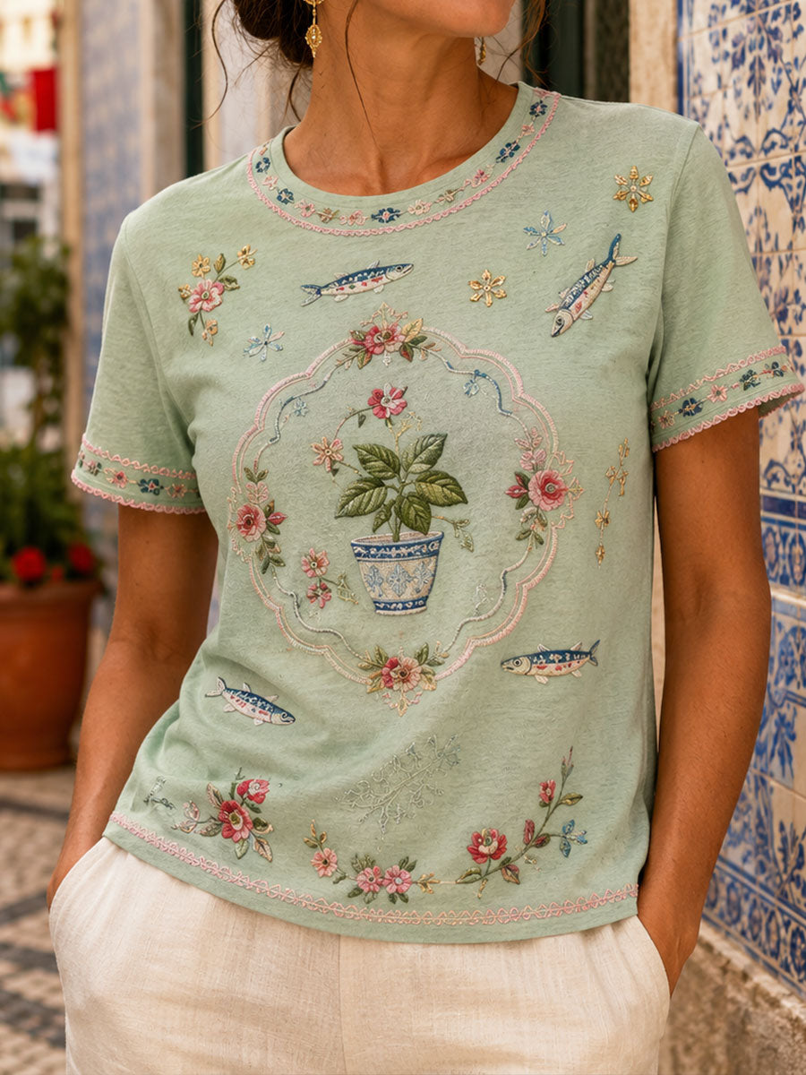 Blusas de Linho Estampadas com Arte da Festa dos Santos Populares de Portugal para Mulheres