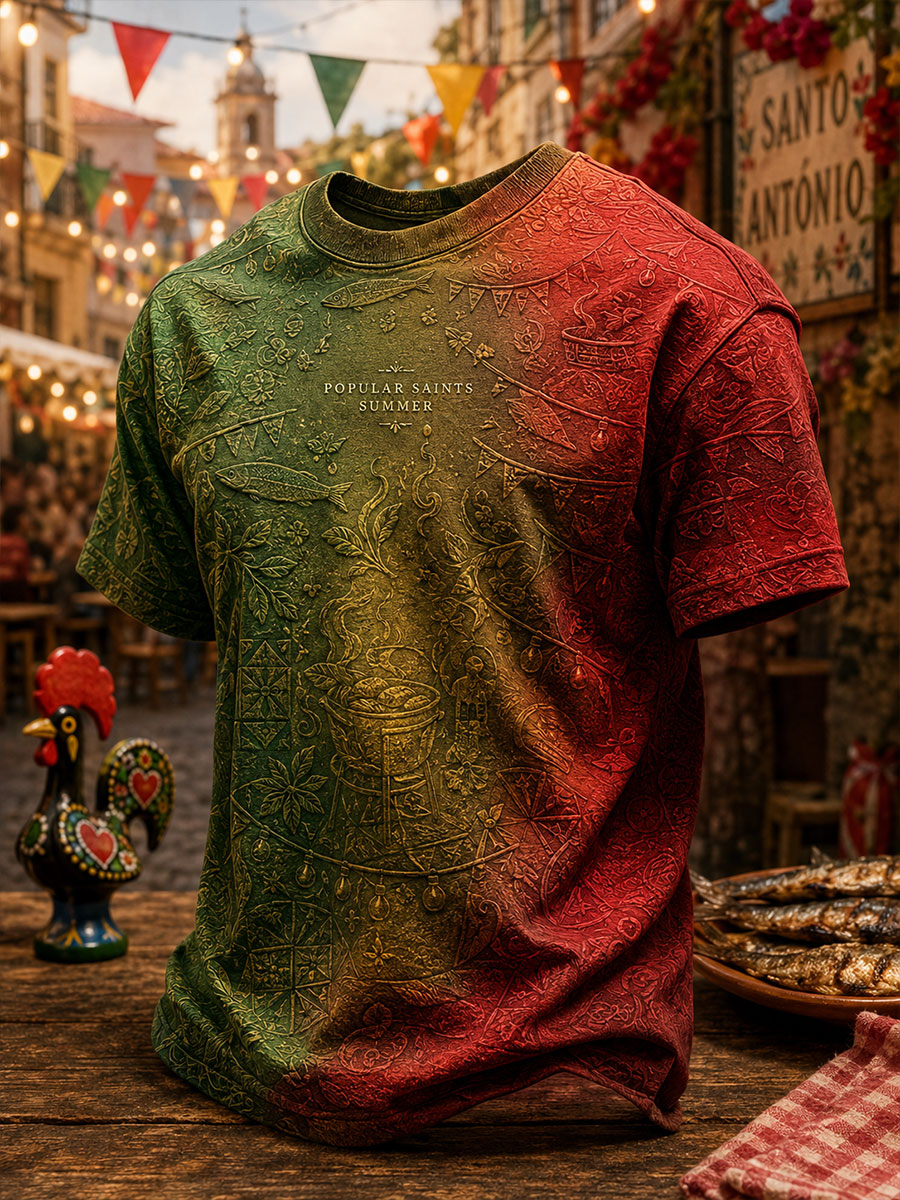 Camiseta masculina com estampa artística da Festa dos Santos Populares de Portugal