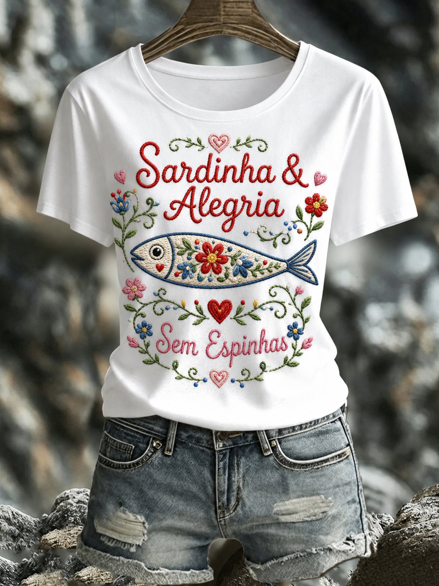 Camiseta com estampa artística comemorativa do Dia de Santo Antônio (Portugal) para mulheres