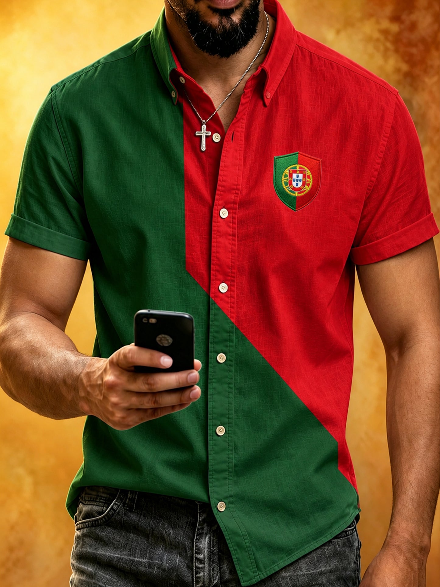 Camisa de manga curta masculina Portugal Football Fan Art Print