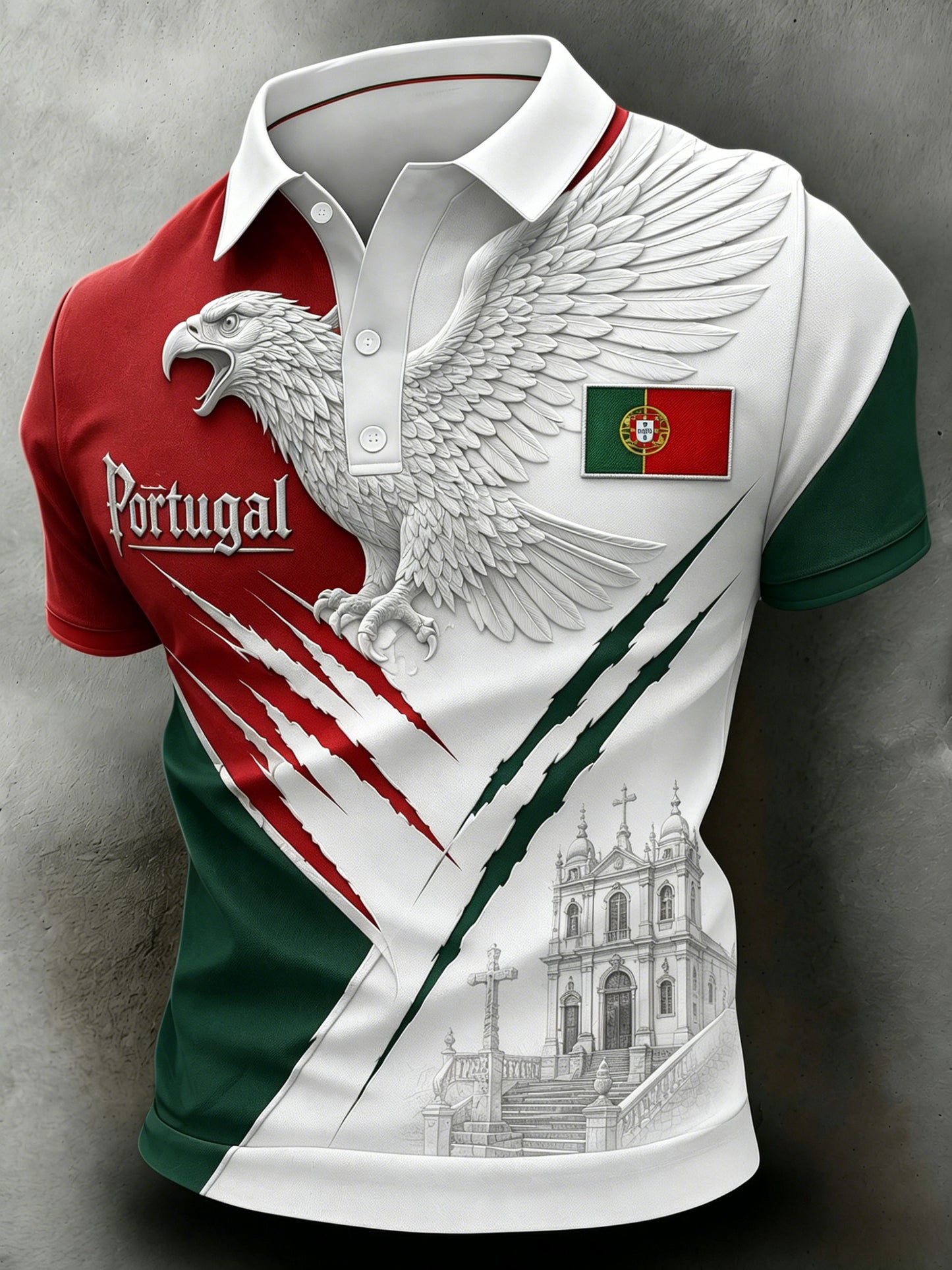 Camisa polo com estampa artística para fãs de futebol de Portugal – masculina