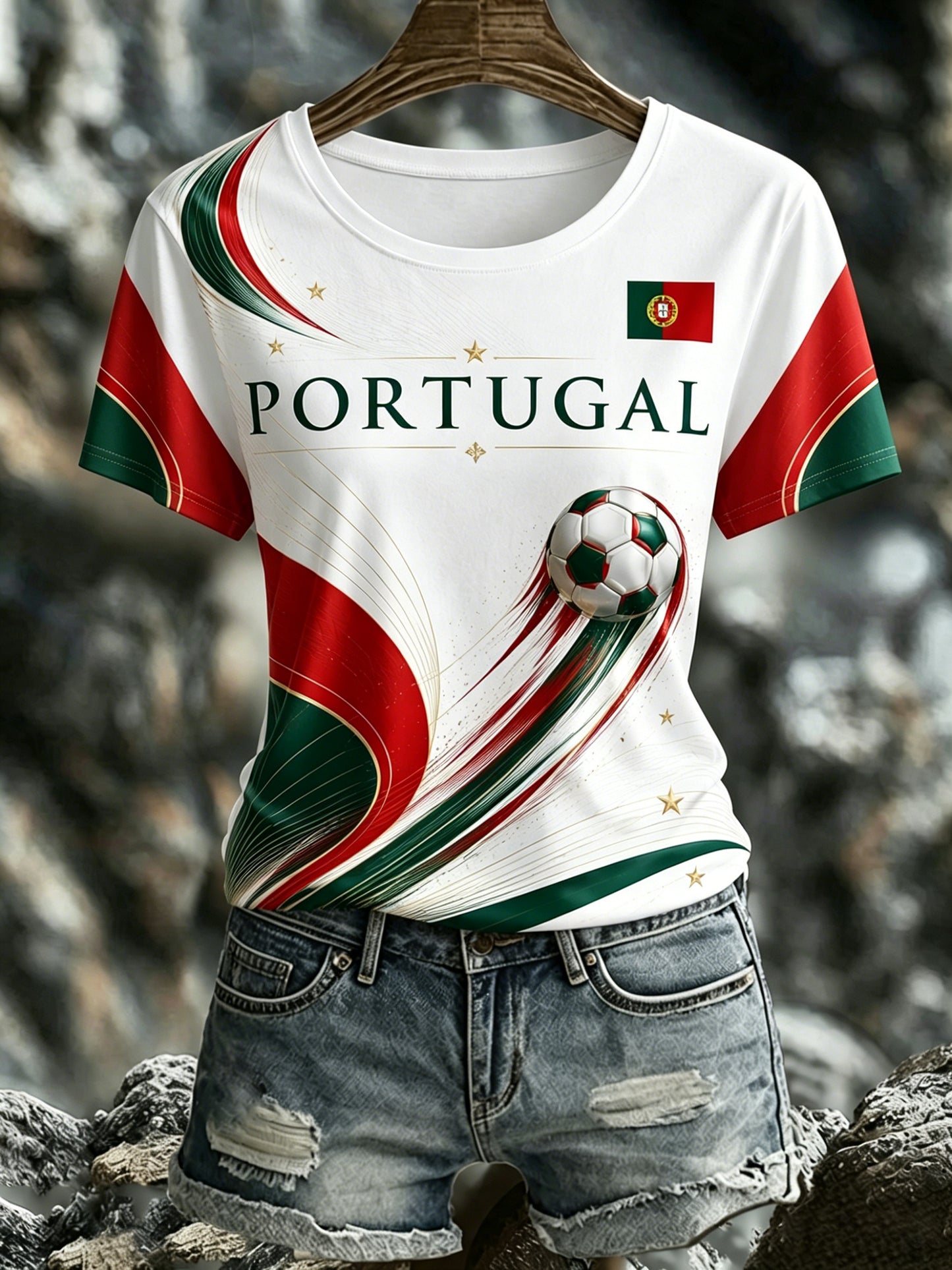 Camiseta com estampa de arte fã do futebol feminino de Portugal