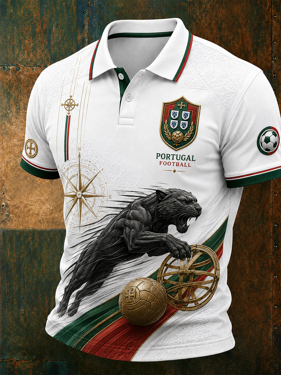 Estampa de Arte Fã de Futebol Retro de Portugal Camisa Casual