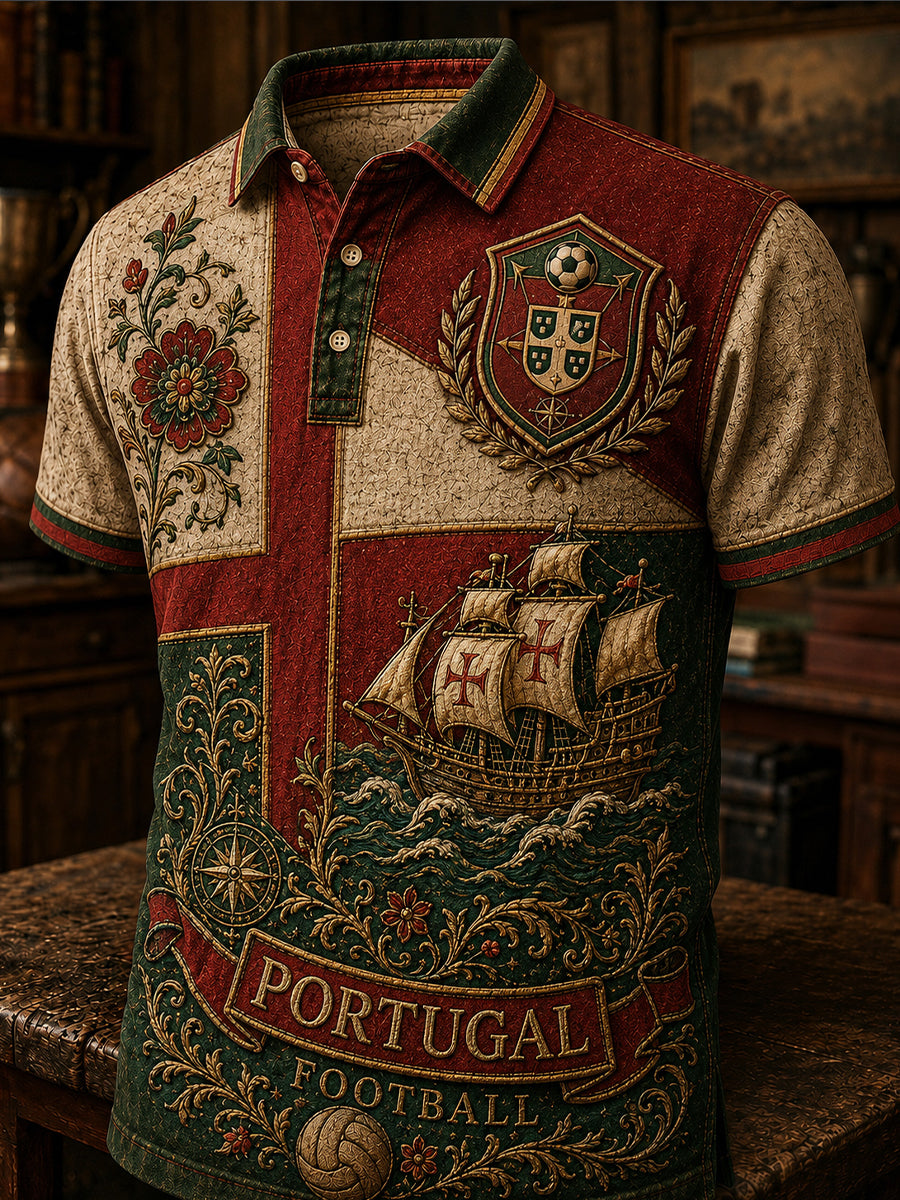 Estampa de Arte Fã de Futebol Retro de Portugal Camisa Casual
