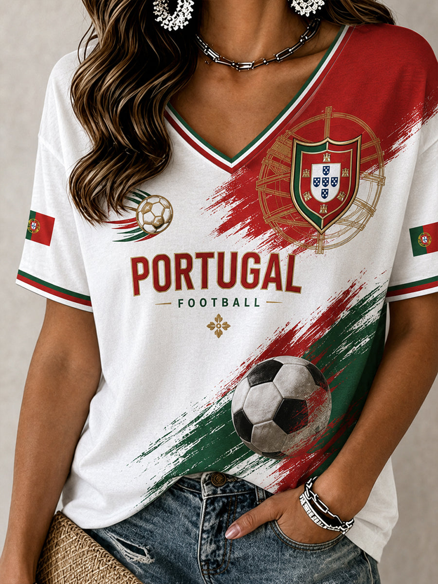 Estampa de Arte Fã de Futebol Retro de Portugal Camisa Casual