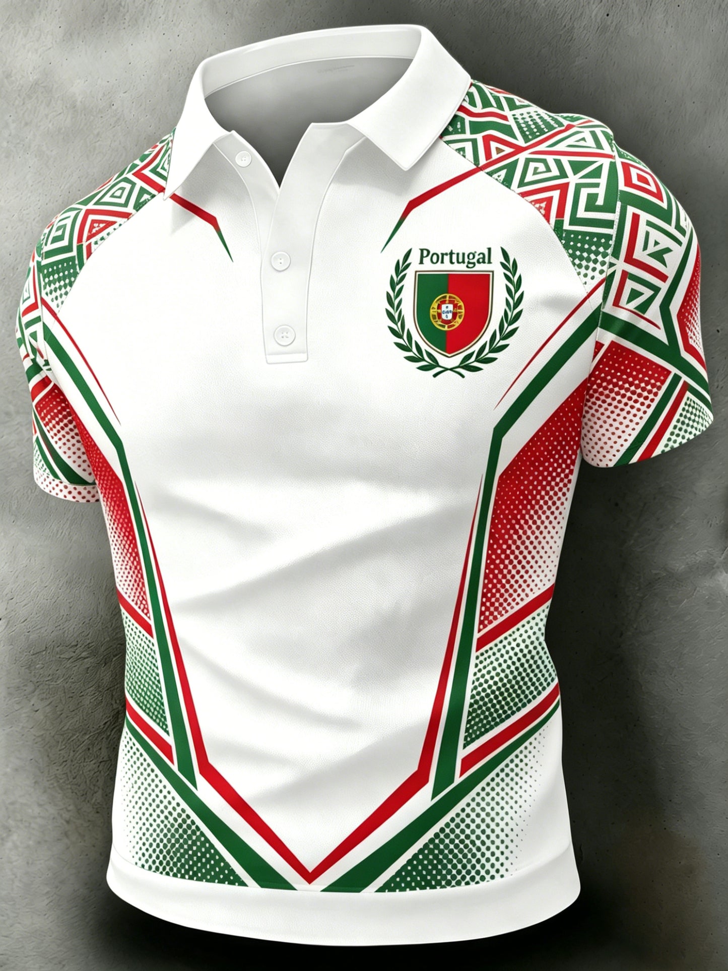 Polo de Manga Curta com Estampa Artística de Futebol de Portugal para Homens