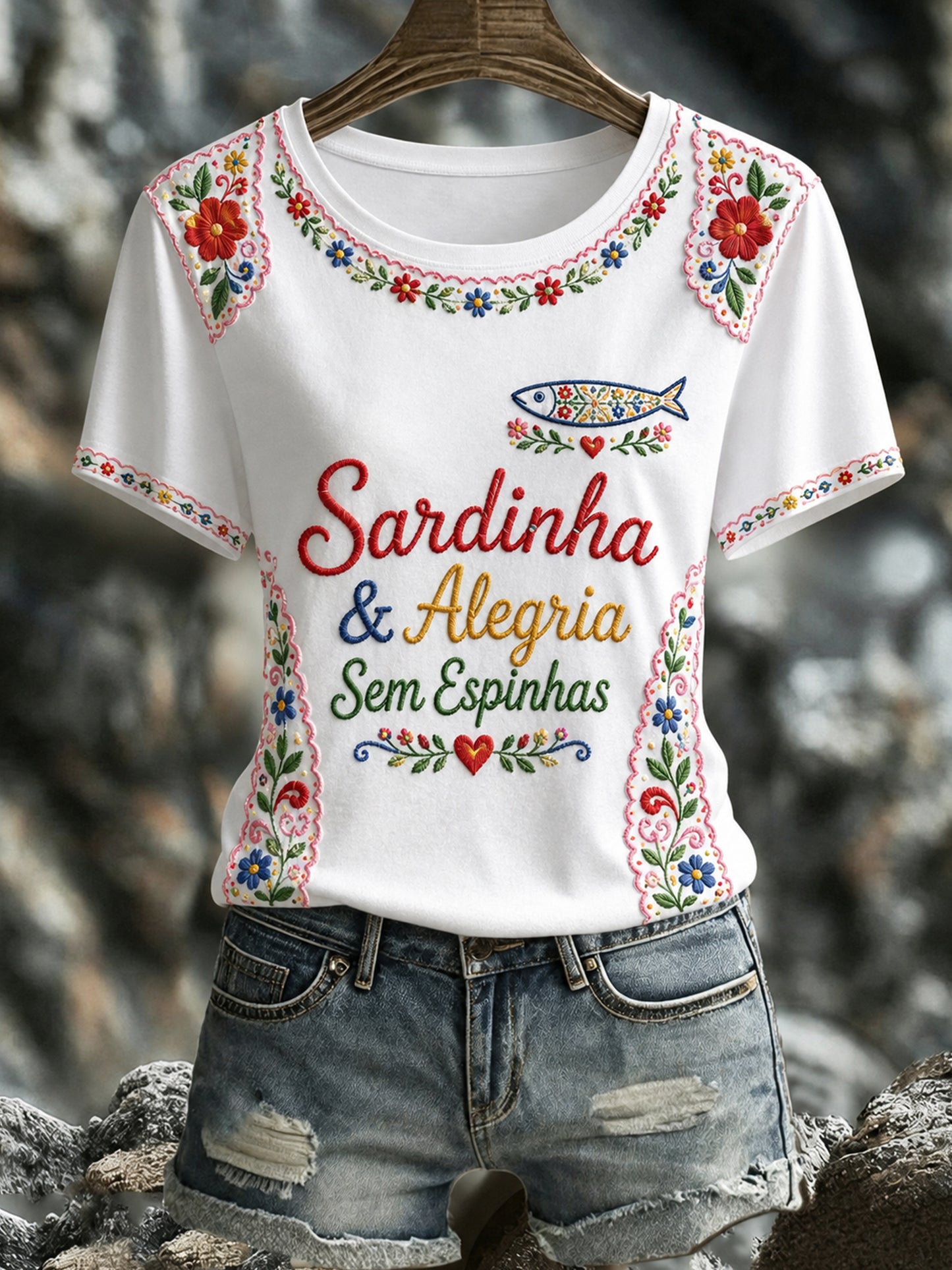 Camiseta com estampa artística comemorativa do Dia de Santo Antônio (Portugal) para mulheres