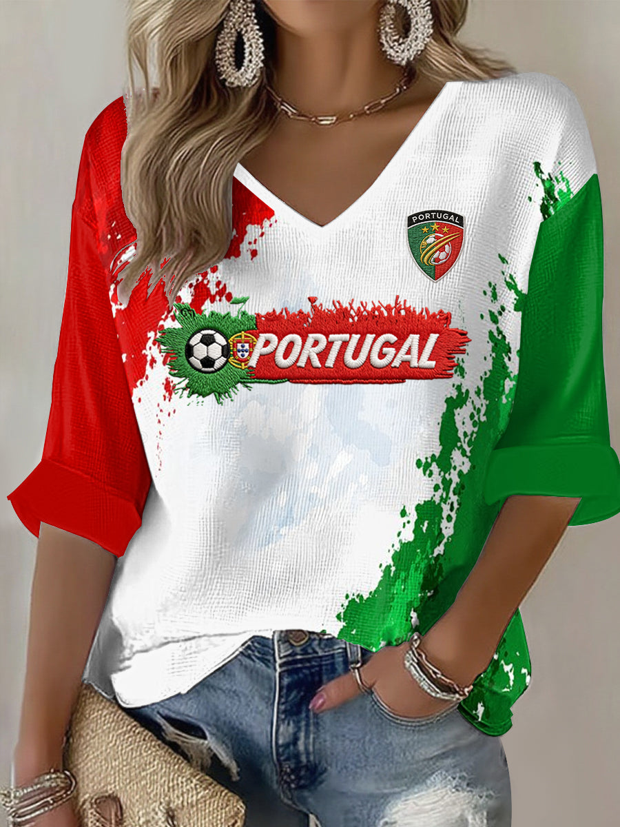 Camiseta casual com estampa de futebol feminino português