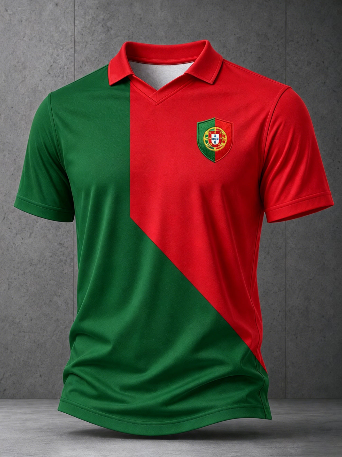 Camiseta com Gola em V e Estampa de Arte para Fãs de Futebol de Portugal – Masculina
