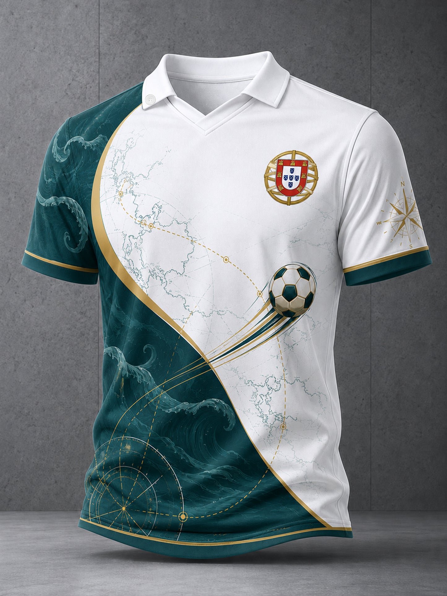 Camiseta com Gola em V e Estampa de Arte para Fãs de Futebol de Portugal – Masculina