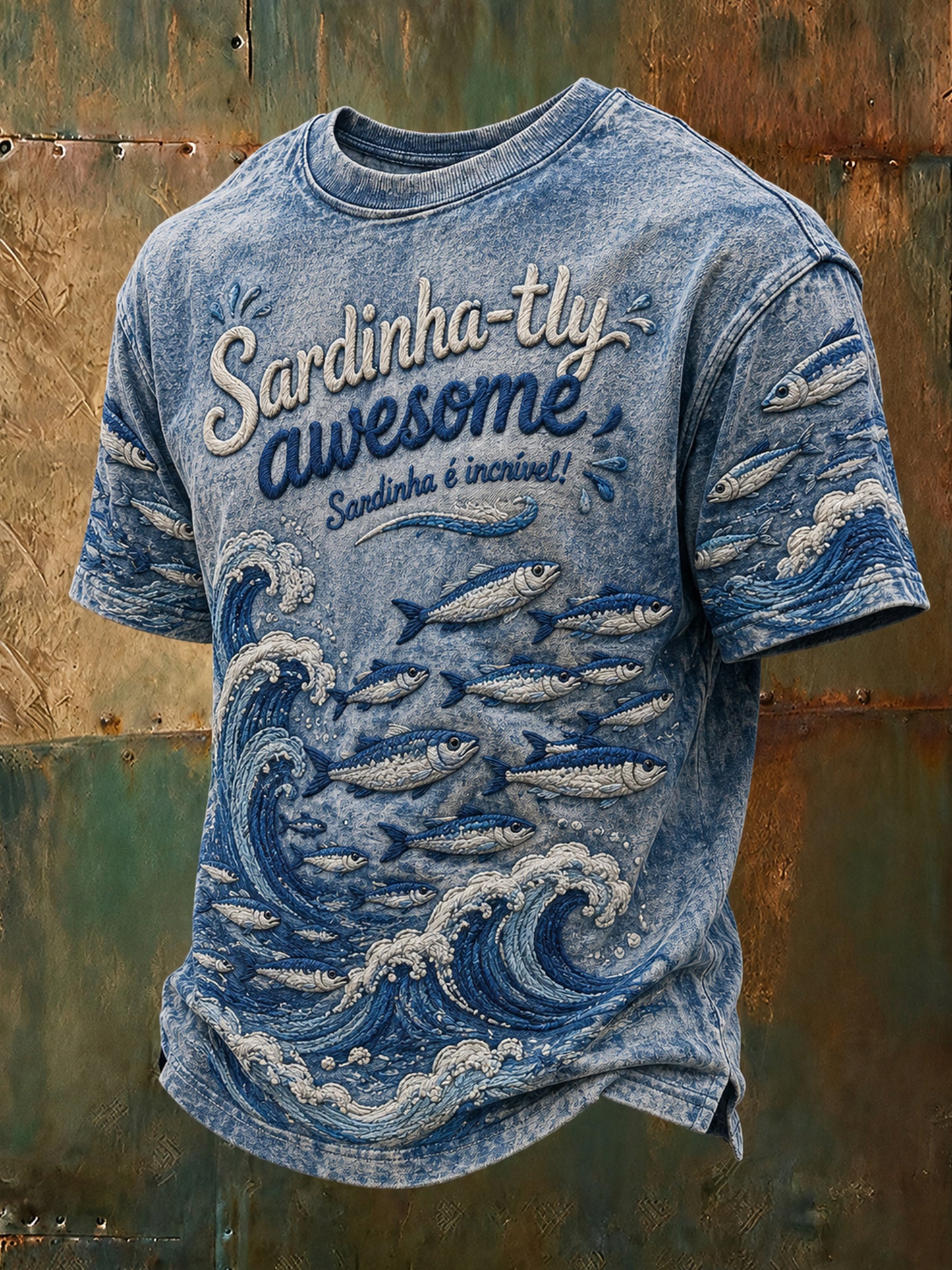 Camiseta masculina com estampa artística de elementos do Dia de Santo Antônio de Portugal