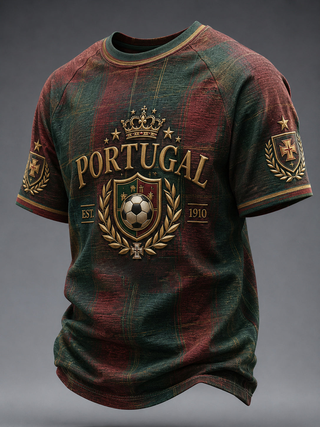 Camiseta masculina casual de manga curta com estampa de futebol português