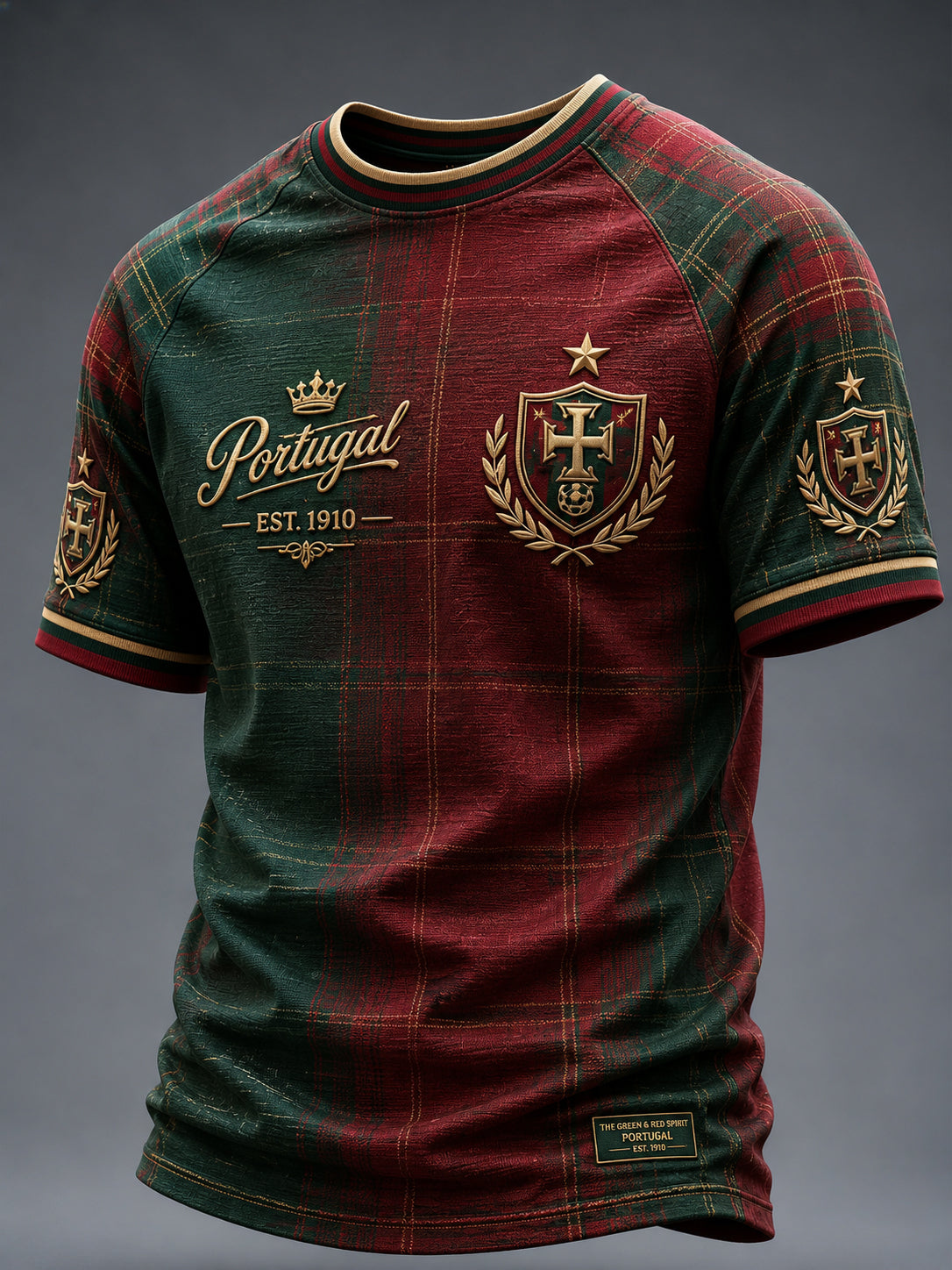 Camiseta masculina casual de manga curta com estampa de futebol português