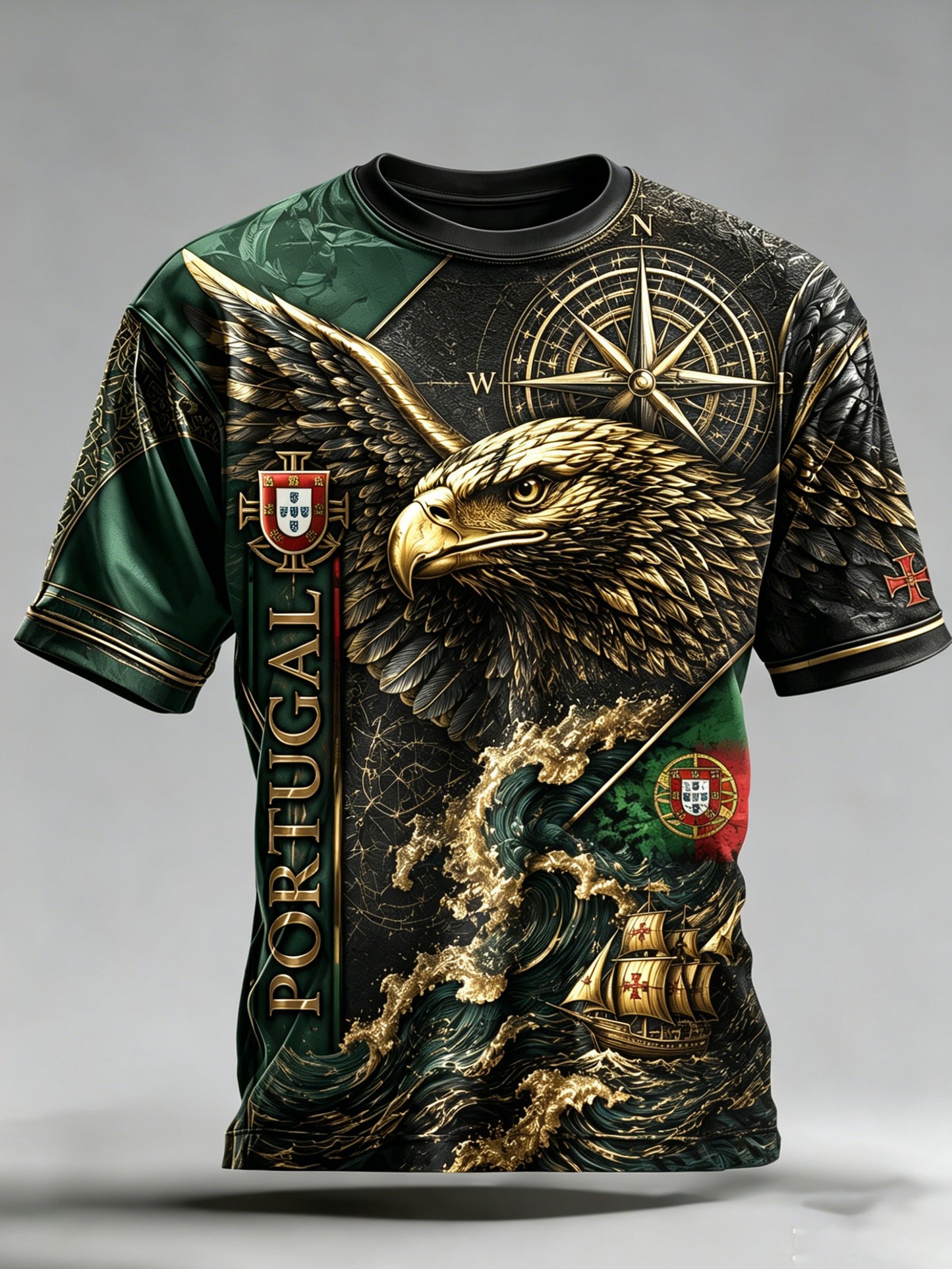 Camiseta com estampa artística de elemento de torcida em partida de futebol masculino português