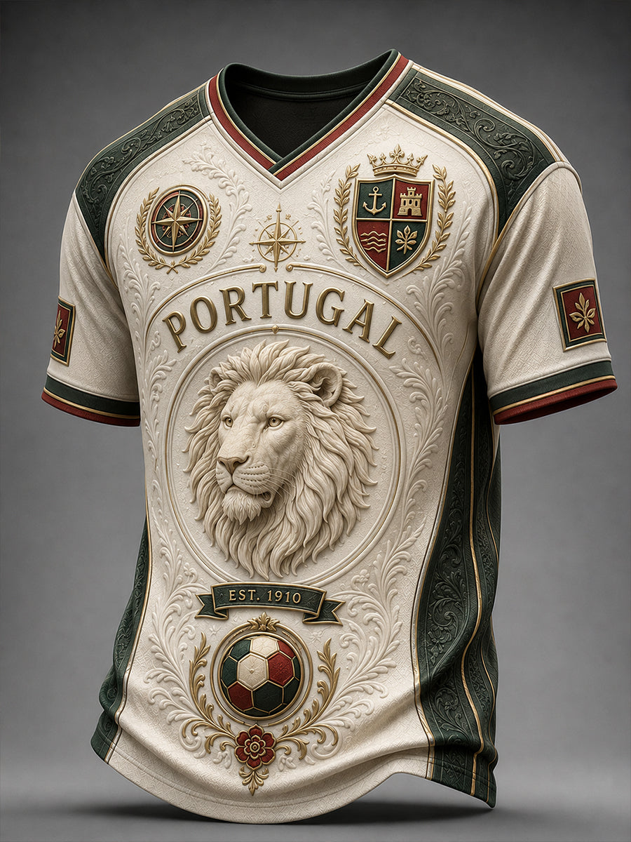 Camiseta casual com estampa de arte fã do futebol português retrô