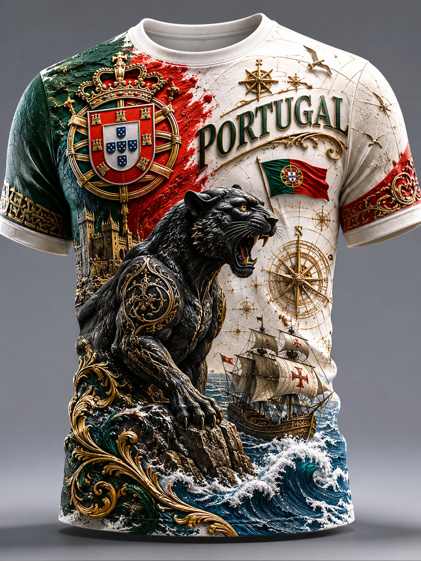 Futebol Português Masculino Jogo Cheering Element T-shirt Impressão Artística
