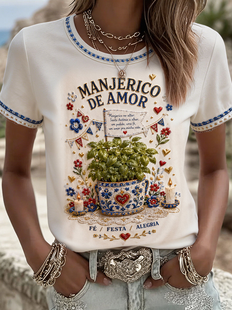 Camiseta estampada com arte do Festival das Mulheres dos Santos Populares, Portugal