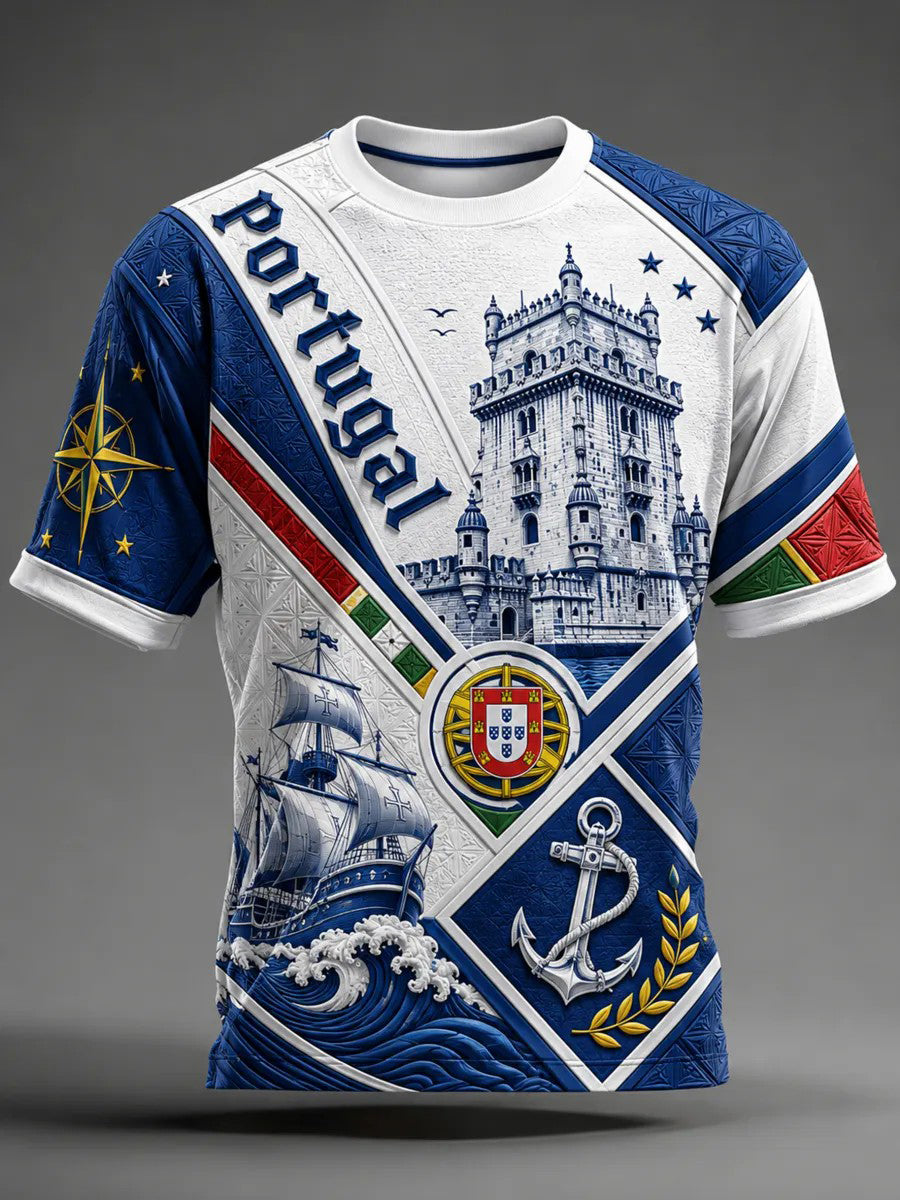 Camiseta casual masculina de inspiração futebolística portuguesa
