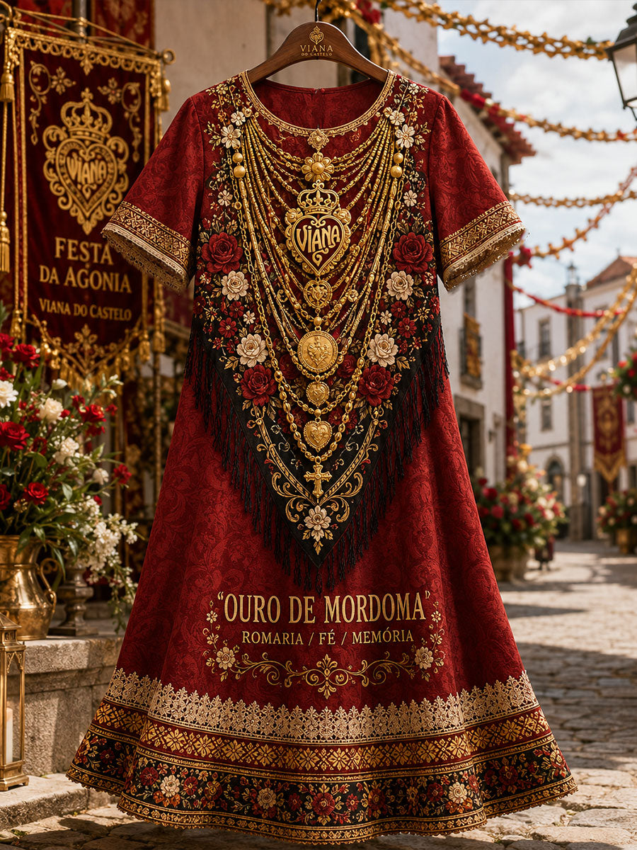 Women's Festas d'Agonia Portugal Art Impresso Vestidos De Linho
