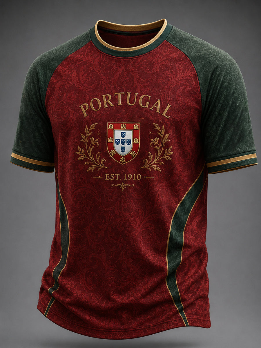 Futebol Português Masculino Estampado Casual camiseta de mangas curtas