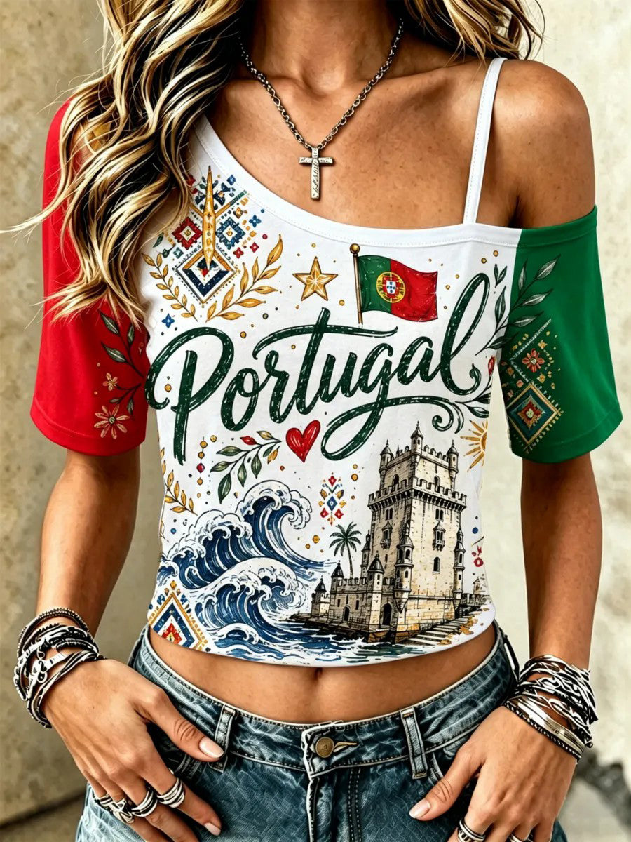 Camiseta estampada de futebol feminino de Portugal