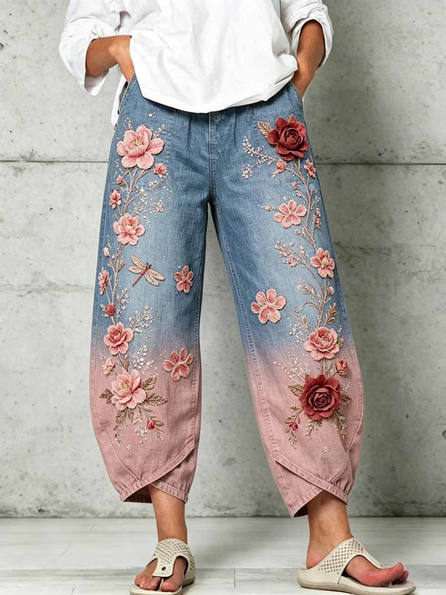 Calças estampa floral boêmio romântico das mulheres