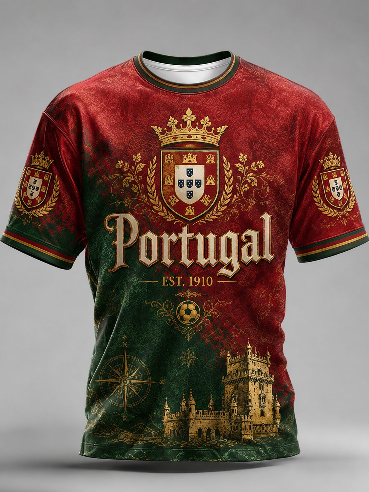 Futebol Português Masculino-Camiseta Temático Cheering Art Print