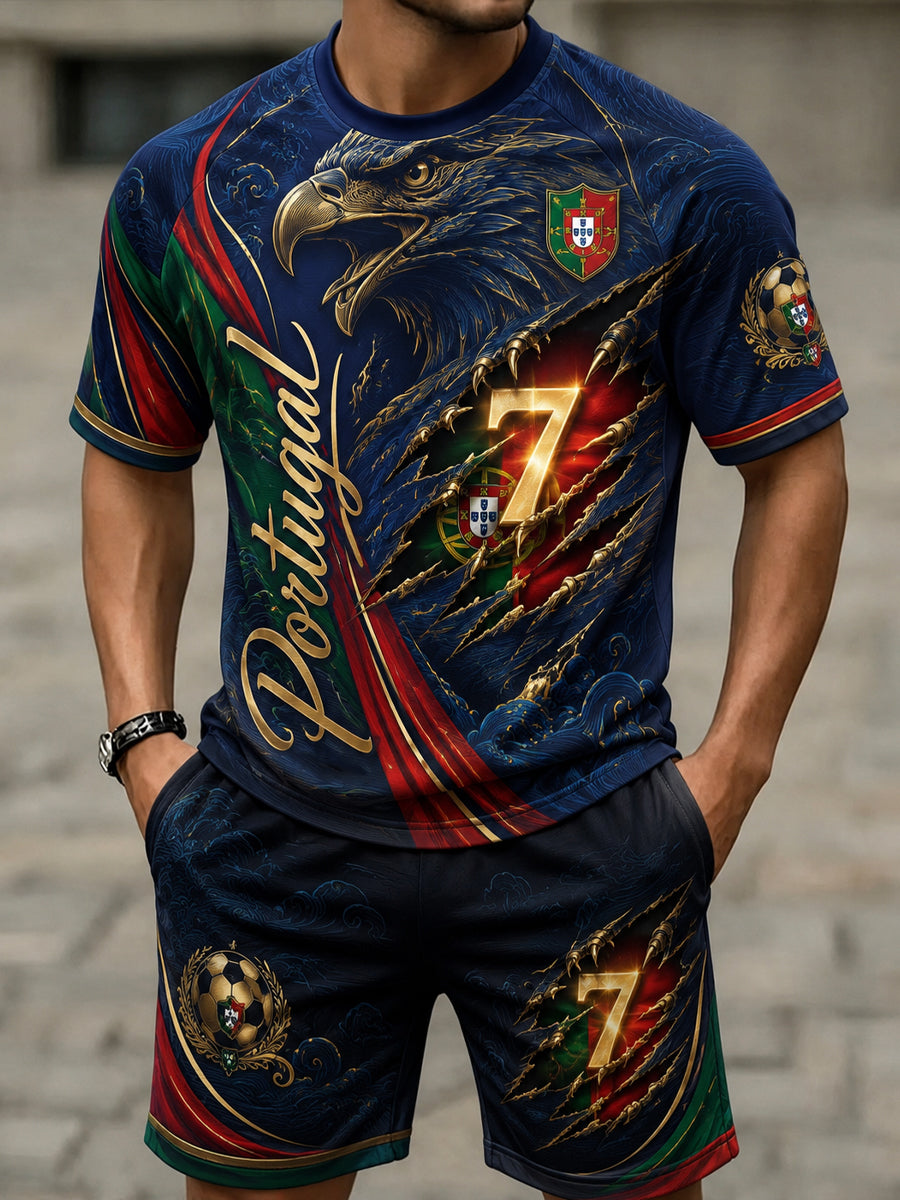 Conjunto de camisetas com estampa artística sobre a cultura dos torcedores em apoio à seleção portuguesa de futebol masculino
