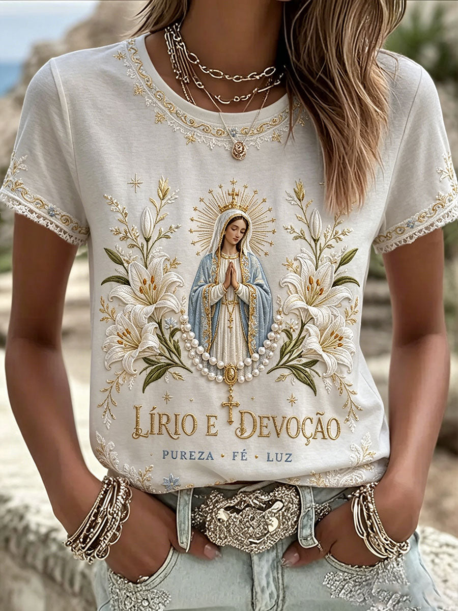 Camiseta de Linho Estampada com Arte das Festas d’Agonia, Portugal, Feminina