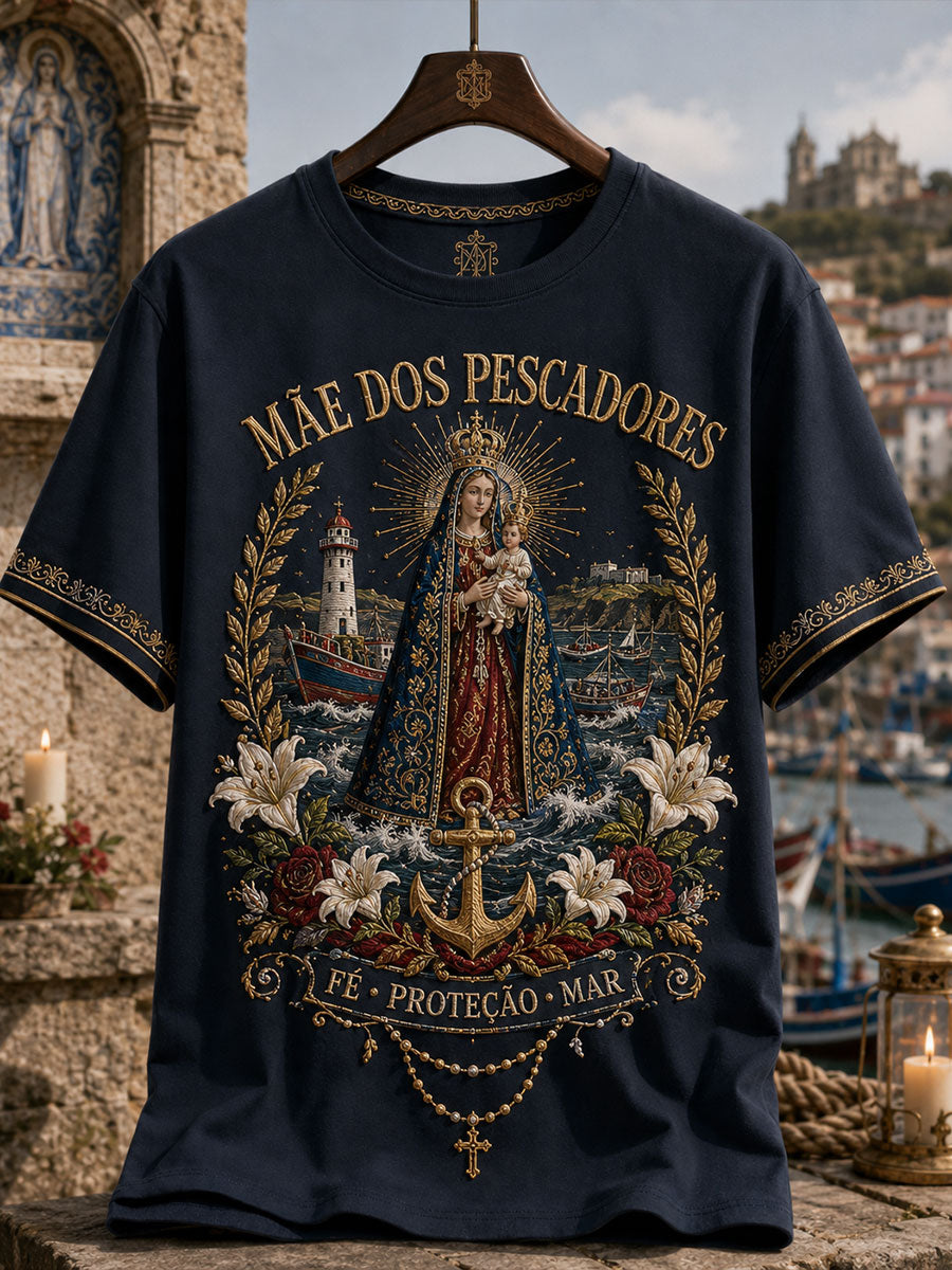 Camiseta de Linho Estampada com Arte das Festas d’Agonia, Portugal, Feminina