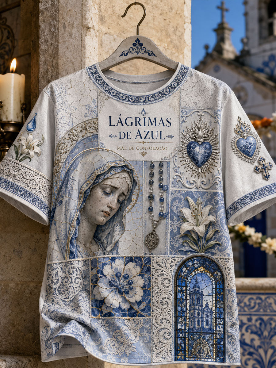 Camiseta de Linho Estampada com Arte das Festas d’Agonia, Portugal, Feminina