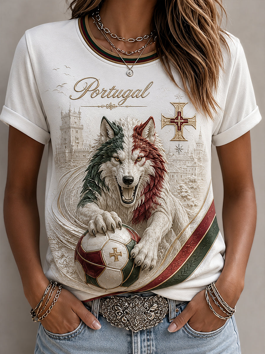 Camiseta com estampa artística de elemento de torcida do futebol feminino português