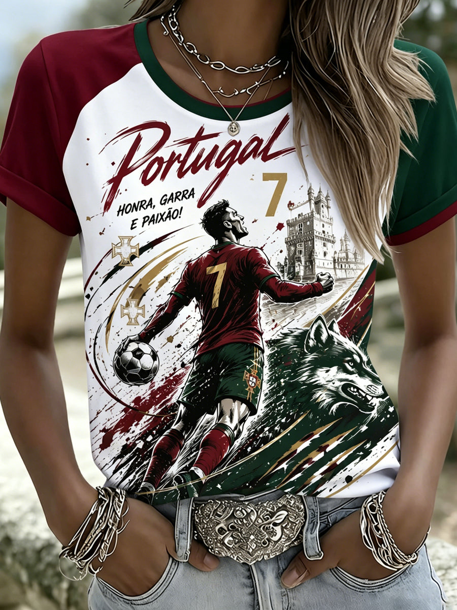 Camiseta com estampa artística de elemento de torcida do futebol feminino português